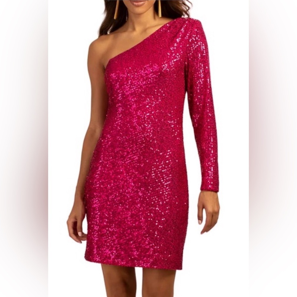 Trina Turk Pink One Shoulder Sequin Dress Party Wedding Guest Cocktail M